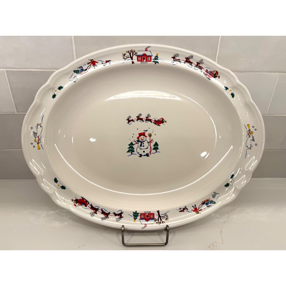 Pfaltzgraff Christmas Heritage Oval Serving Platter Snowman Santa‎ Reindeer USA